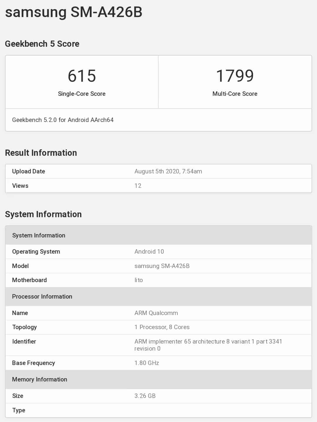 Geekbench A42 Stats